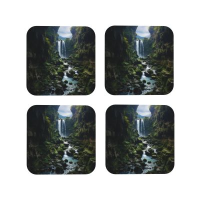 4Pcs Drink Coasters for Drinks Tabletop Protection, Waterfall Cliff Leather Coaster for Kinds of Cups, Absorbent Cup Coaster for Coffee Table Home Decor 4" Cup Mat Pad