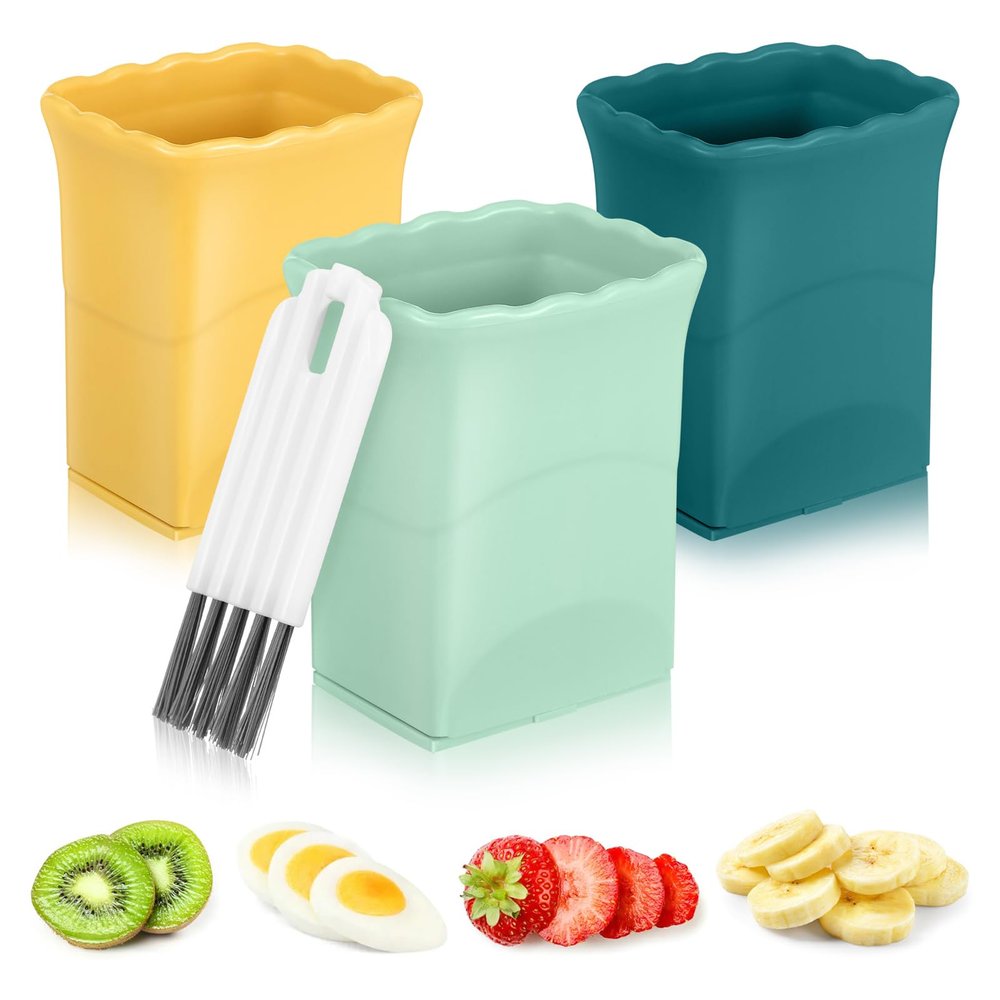 iplusmile Fruit Cutter 3.34X2.75X2.36 Inch Handheld Fruit Slicer Cup with Strawberry and Banana Slicer for Kitchen Salad Preparation
