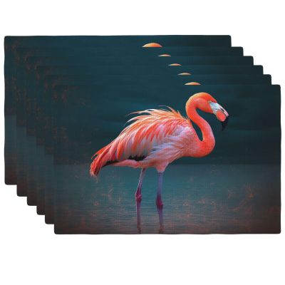 4 PCS Placemats Set Vivid Flamingo Woven Placemats for Dining Table Heat Resistant Place Mats Non-Slip Washable Imitation Linen Table Mats for Home Kitchen Weddings Holiday Party Decor