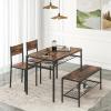 Giantex Dining Table Set for 4, Kitchen Table with Chairs & Bench, Storage Racks, Metal Frame, 4-Piece Space-Saving Dinette Set for Dining Room, Breakfast Nook, Small Space, Apartment,Rustic Brown view 2