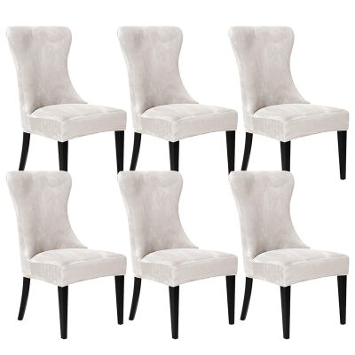 ZRCYXDW 6 Pack Wingback Side Chair Slipcover Velvet, Wingback Chair Cover Slipcover Stretch Soft Removable Dining Chair Covers Washable for Dining Room-White-Set of 6