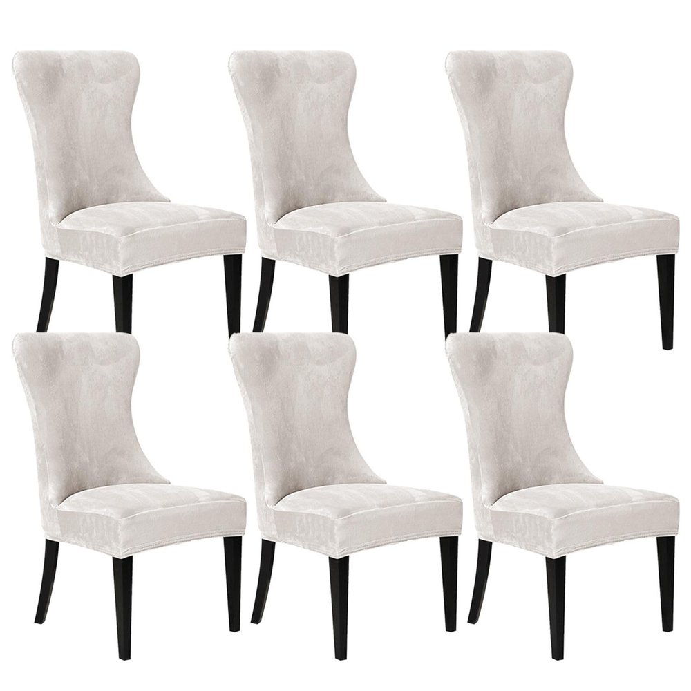 ZRCYXDW 6 Pack Wingback Side Chair Slipcover Velvet, Wingback Chair Cover Slipcover Stretch Soft Removable Dining Chair Covers Washable for Dining Room-White-Set of 6