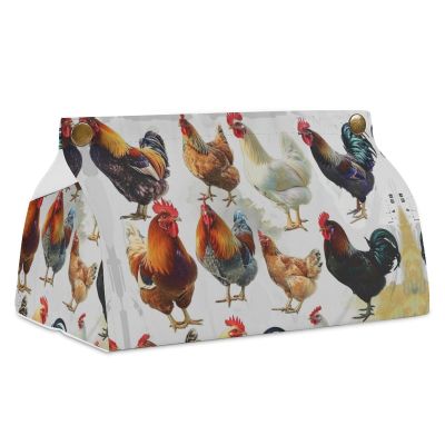 Chicken Breed Collection Tissue Box Cover, PU Leather Rectangular Tissue Box Case Organizer Holder Vanity Dresser Night Stand Table Countertop Home Office Car 7.7X4.7X4.3''