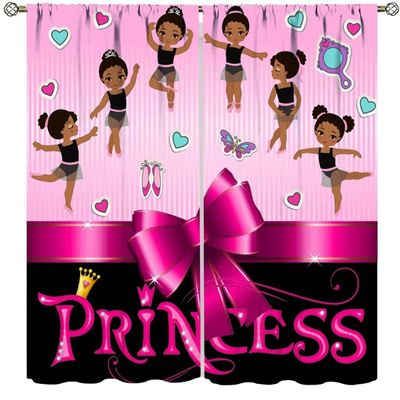 African American Kids Curtains,Cute Ballerina Girl Pink Window Treatments for Girls Bedroom Living Room Nursery Lovely Princess Drapes 2 Panel Set,Total Size 84" x 84"