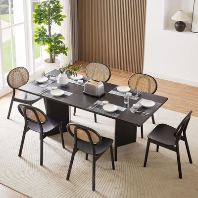 HanStrong Dining Table for 6 to 8, 78.74" Rectangular Wood Kitchen Table, Farmhouse Center Table Dinner Eating Table with Large Tabletop for Dining Room, Living Room, Matt Black