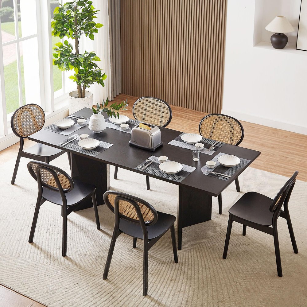 HanStrong Dining Table for 6 to 8, 78.74" Rectangular Wood Kitchen Table, Farmhouse Center Table Dinner Eating Table with Large Tabletop for Dining Room, Living Room, Matt Black