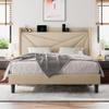 Einhomn Full Size Upholstered Bed Frame with Charging Station, Platform Bed Frame with Storage Headboard, Solid Wood Slats Support, No Box Spring Needed, Beige view 3
