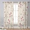 Rustic Botanical Sheer Curtains 63 Inch Length 2 Panels Set, Grommet Kitchen Curtains Sheer Window Curtain for Living Room Bedroom Light & Airy Privacy Drapes Seasonal Spring Red Brown Floral Bird view 1