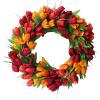 Artificial Tulip Flower Wreaths, 20 Inches Silk Tulip Floral Wreath for Front Door Spring Flower Wreath with Green Leaves, Fake Flower Wreaths for Spring, Summer, Winter, Home, Wedding(#2) view 1