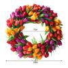 Artificial Tulip Flower Wreaths, 20 Inches Silk Tulip Floral Wreath for Front Door Spring Flower Wreath with Green Leaves, Fake Flower Wreaths for Spring, Summer, Winter, Home, Wedding(#2) view 2