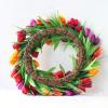 Artificial Tulip Flower Wreaths, 20 Inches Silk Tulip Floral Wreath for Front Door Spring Flower Wreath with Green Leaves, Fake Flower Wreaths for Spring, Summer, Winter, Home, Wedding(#2) view 3