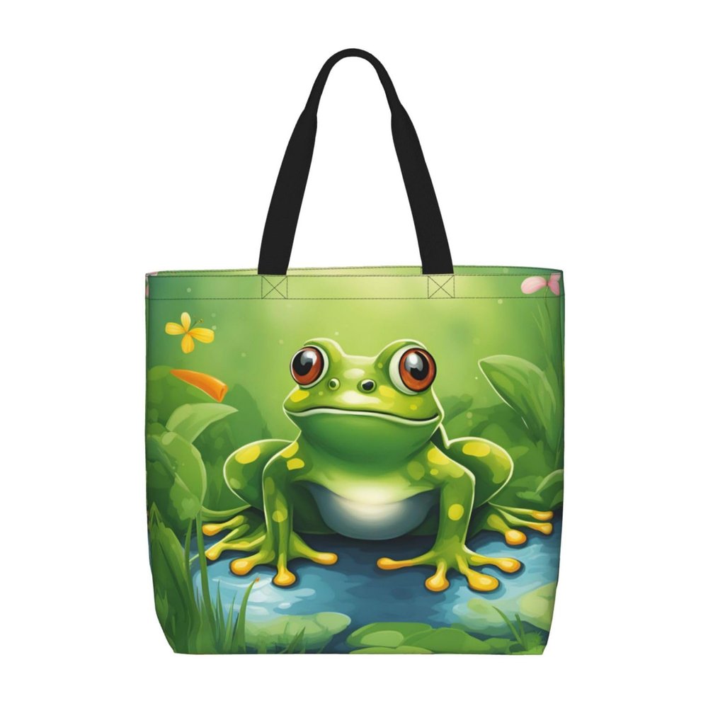SSIMOO Cartoon Frog 1 Stylish Zipper Shopping Bags,Shoulder Bag,The Perfect Blend Of Style And Convenience