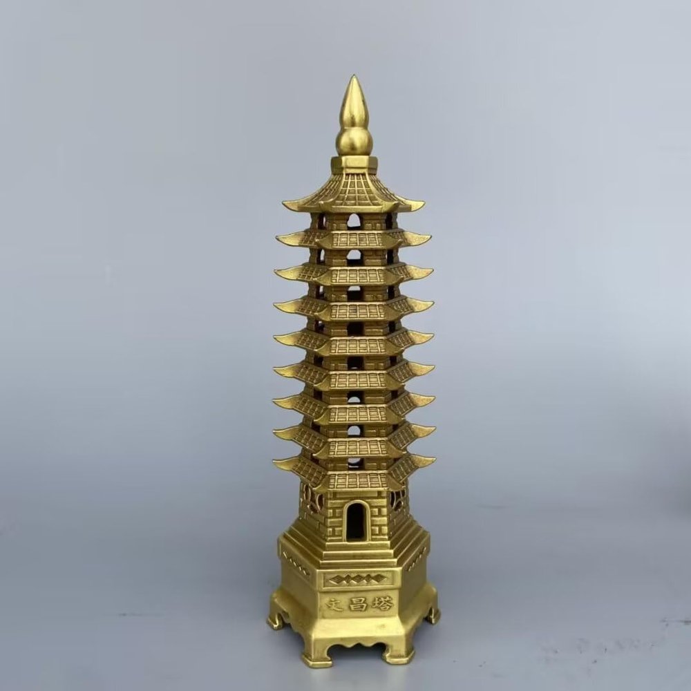 AMGPRO Brass Nine-Story Cultural Tower, Study Office Decorations, Feng Shui Supplies,