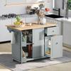 Gustonhon Kitchen Island with Drop-Leaf Breakfast Bar,Rolling Kitchen Cart with Internal Storage Rack and 3 Tier Pull Out Cabinet Organizer,Kitchen Storage Cart for Kitchen Dinning Room (GreyBlue-01) view 1