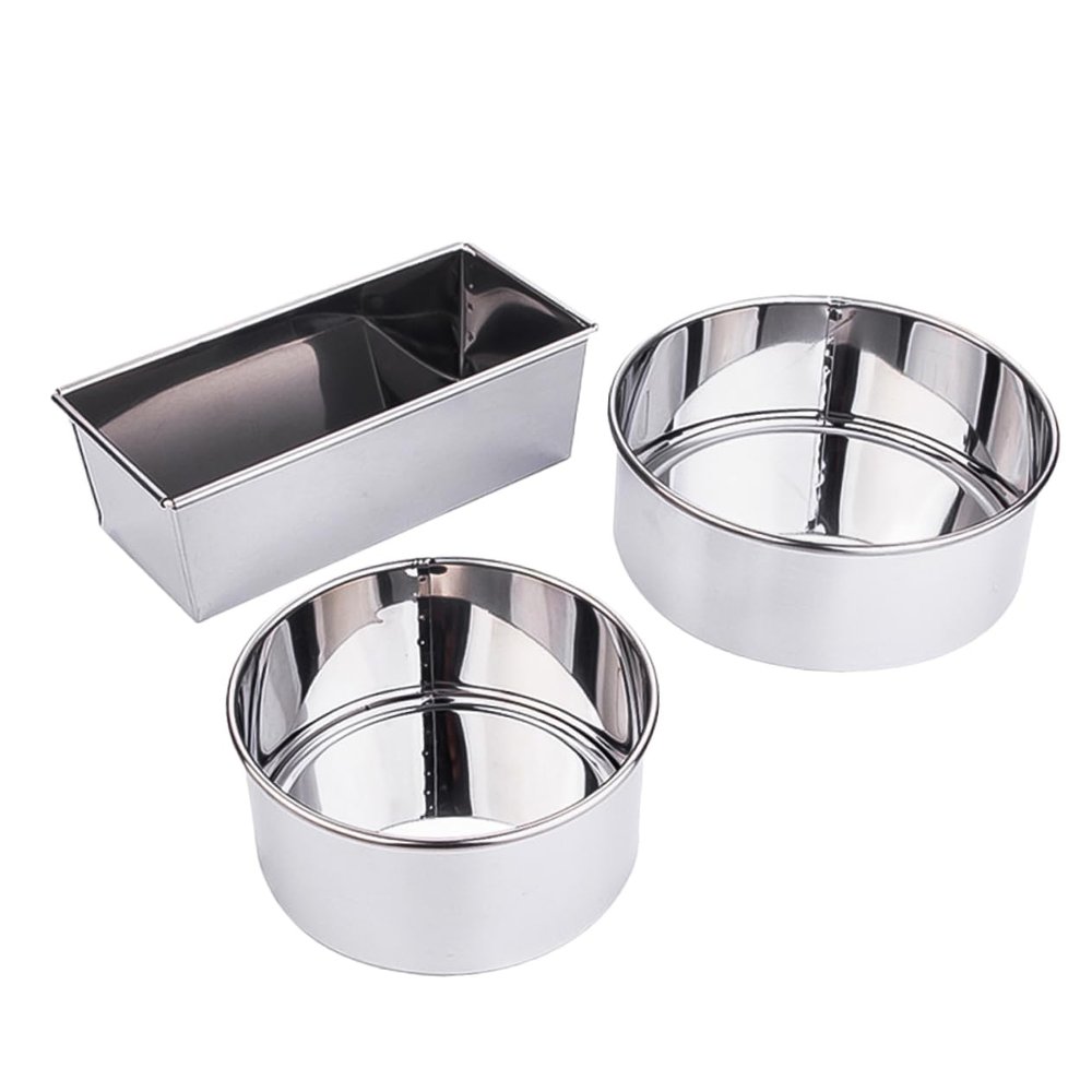 Ciieeo 3pcs Stainless Steel Cake Molds Round Rectangle Baking Molds for Home Kitchen Use for Cakes Muffins and Desserts and Easy to