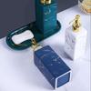 Soap Dispenser with,Soap Pump Dispenser, Marble Ceramic Foaming Soap Dispenser, Cubic Foam Soap Dispenser with Gold Pump, Hand Foaming Dispenser, for Barthroom Kitchen-Grey-Foam Bottle (Color : Blue view 2