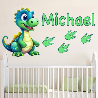 Nursery Boys Name Dinosaurs Wall Decals - Personalized Name Wall Decal Dinosaur Decor - Custom Dinosaur Wall Name Decals - Dino Boys Room Wall Stickers