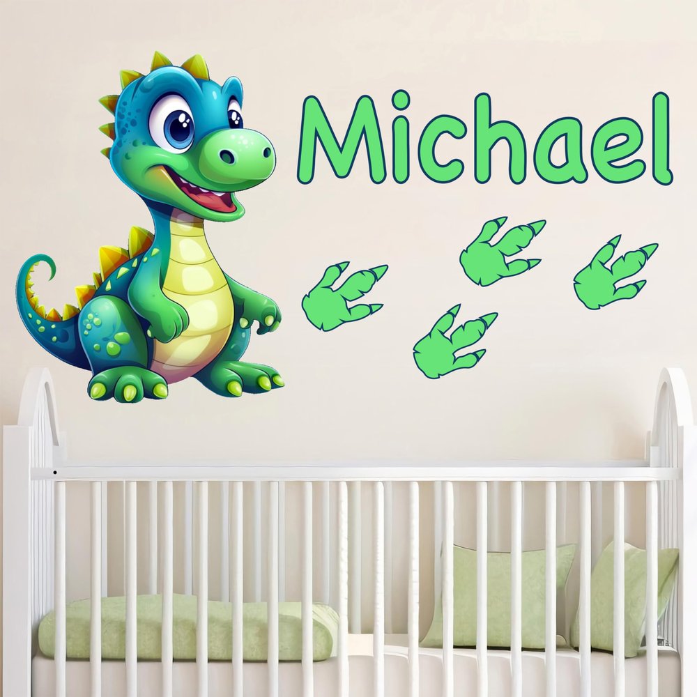 Nursery Boys Name Dinosaurs Wall Decals - Personalized Name Wall Decal Dinosaur Decor - Custom Dinosaur Wall Name Decals - Dino Boys Room Wall Stickers
