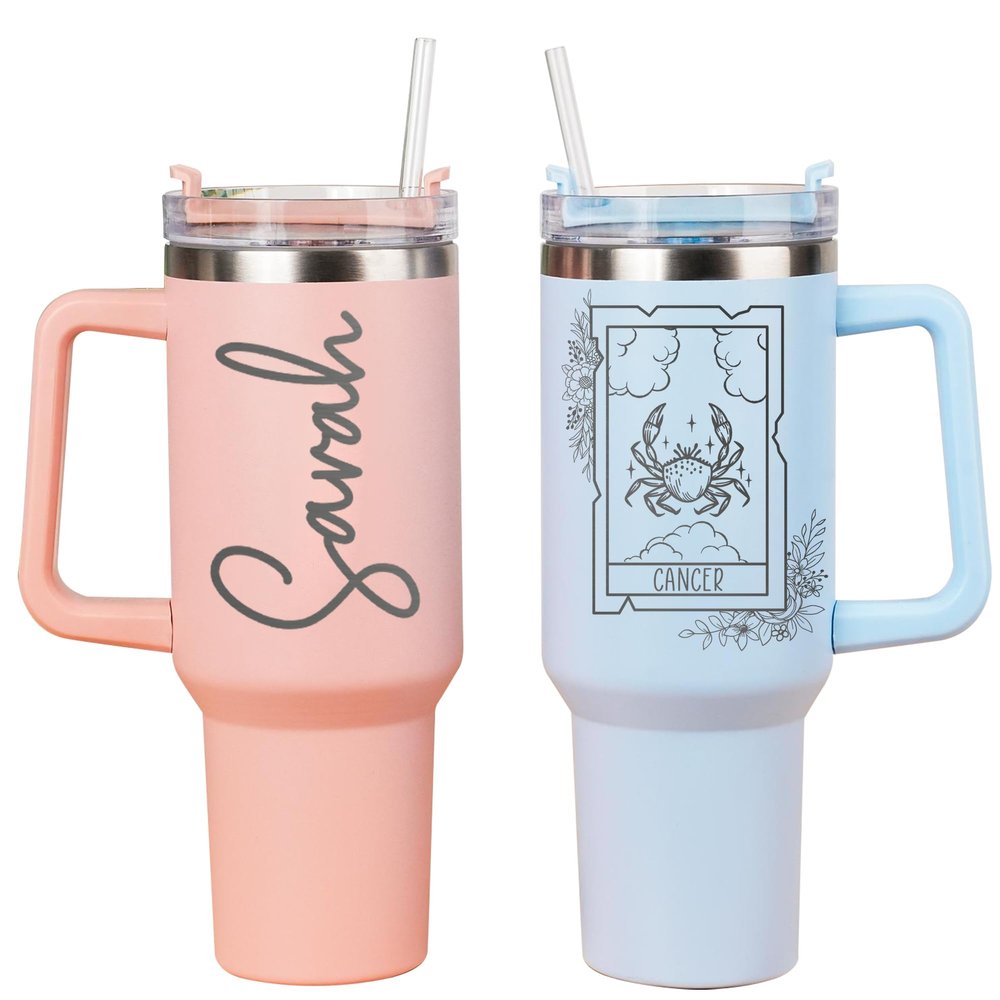 Astrology Personalized Tumbler 40 oz Laser Engraved, Insulated Cup with Handle, Lid and Straw,Stainless Steel Large Tumbler, Vacuum Insulated,Birthday Gifts, Zodiac Signs with Constellations, Aquarius