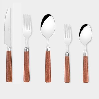 IFAJOOR Flatware Silverware Set, 5/20/30/40 Piece Stainless Steel Knife, Fork And Spoon Set, Imitation Leather Steak Cutlery, Salad Fork And Spoon, Cutlery Set (Color : Brown, Size : 4Set-20Pcs)