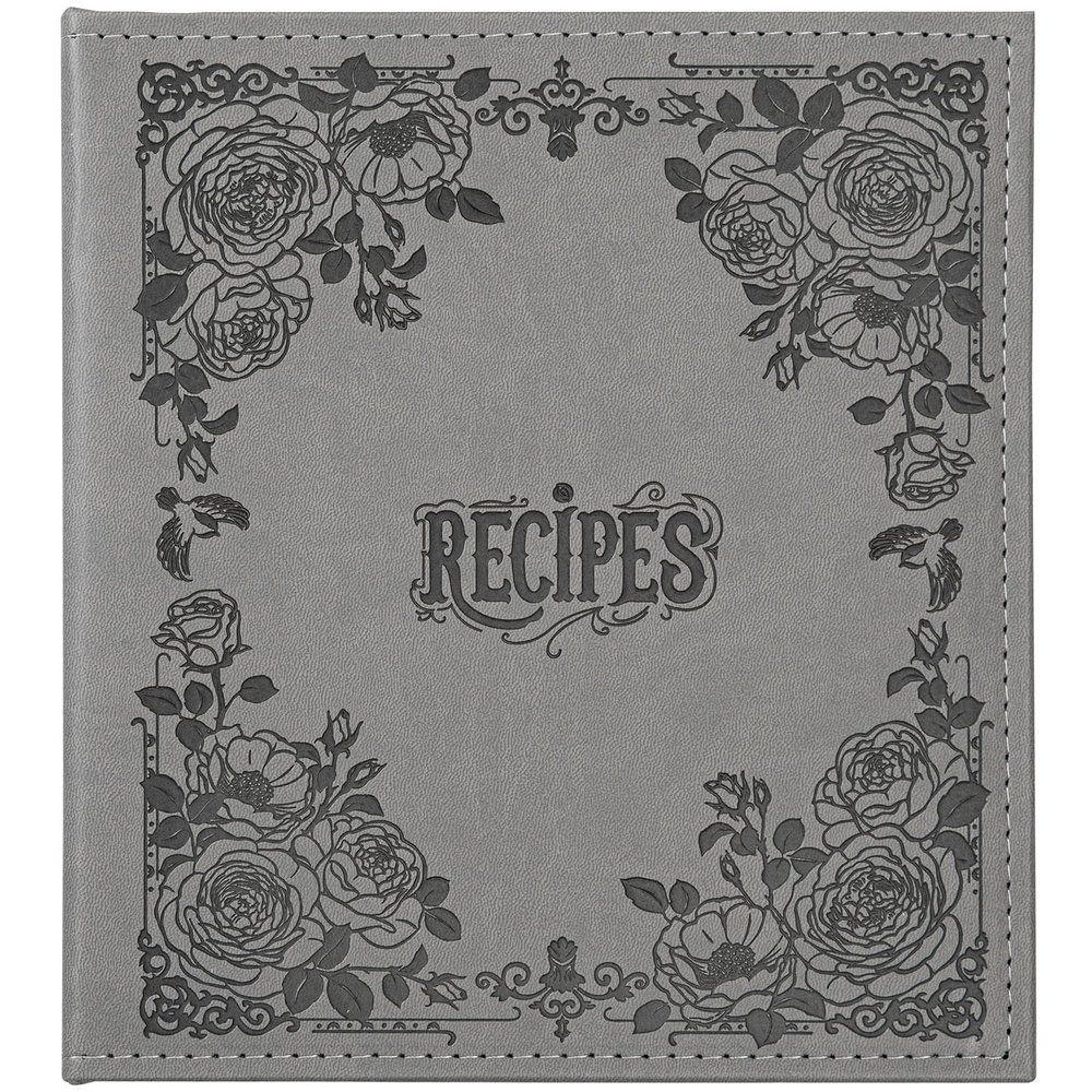 COFICE Recipe Book to Write in Your Own Recipes, 8.5x9.5 Recipe Ring Binder with PU Faux Leather Cover, 4x6 Cards and Tabbed Dividers, Gray