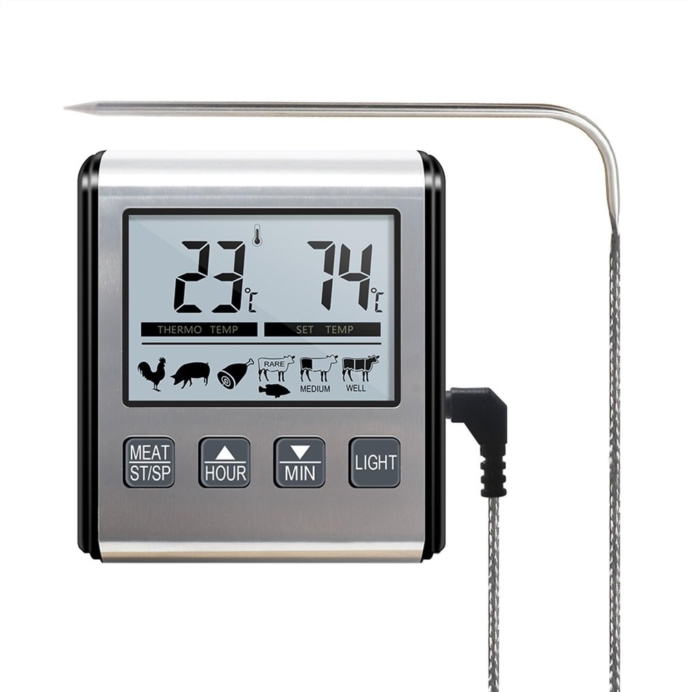 Digital BBQ Meat Thermometer for Oven Timer Meat Cooking Kitchen Temperaure Meter with Stainless Steel Probe (Color : Upgrade Model)