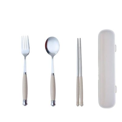 ONUIFIKE Silverware Set, 3/12/18/24 Piece Stainless Steel Tableware Student Travel Portable Set Spoon, Fork And Chopsticks Three-piece Boxed Set, Cutlery Flatware Set (Color : Beige, Size : 1Set-3P