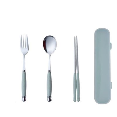 ONUIFIKE Silverware Set, 3/12/18/24 Piece Stainless Steel Tableware Student Travel Portable Set Spoon, Fork And Chopsticks Three-piece Boxed Set, Cutlery Flatware Set (Color : Green, Size : 8Set-24