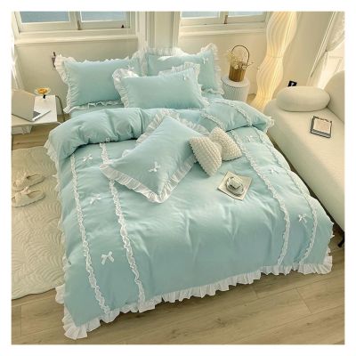 Zixmix Bedding Sets Lace Bow Duvet Cover Coverlet Sheet Girls Home Bedroom Bedding Sets,Bedding