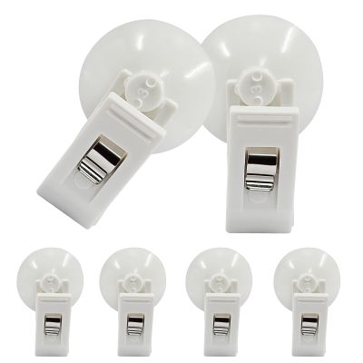 Coufce 6 Packs Shower Curtain Clips White Suction Cup Clips Shower Curtain Weight Clip for Shower Hanging, Camper Christmas Decor, Home Decoration