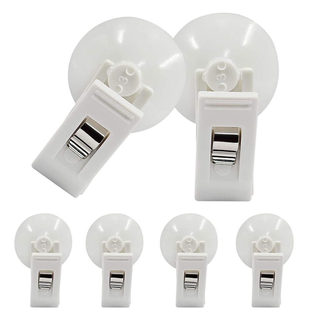 Coufce 6 Packs Shower Curtain Clips White Suction Cup Clips Shower Curtain Weight Clip for Shower Hanging, Camper Christmas Decor, Home Decoration