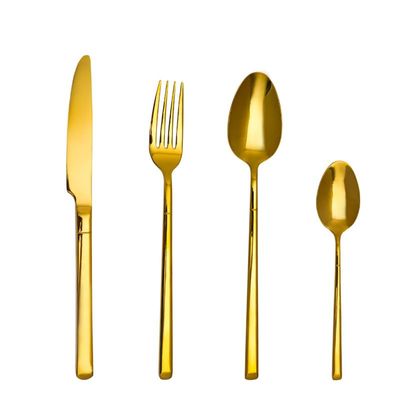 ONUIFIKE Silverware Set, 4/16/24/32 Piece 304 Stainless Steel Tableware Modern Simple Hotel Home Main Meal Knife Fork Spoon Coffee Spoon, Cutlery Flatware Set (Color : Gold, Size : 1Set-4Pcs)