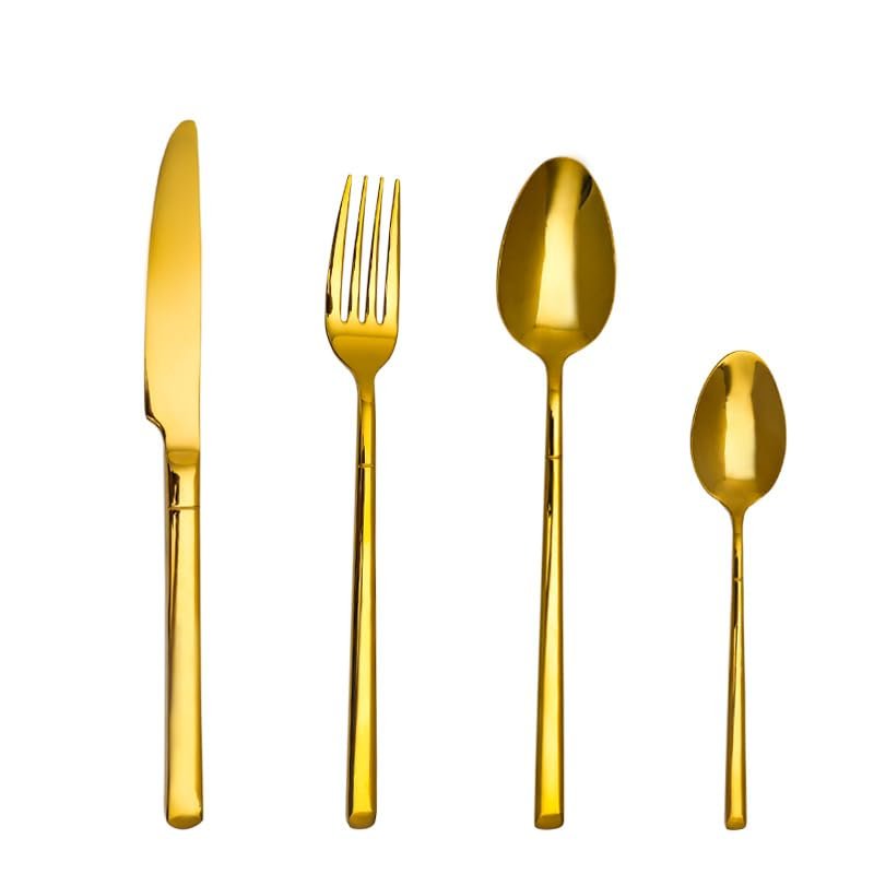 ONUIFIKE Silverware Set, 4/16/24/32 Piece 304 Stainless Steel Tableware Modern Simple Hotel Home Main Meal Knife Fork Spoon Coffee Spoon, Cutlery Flatware Set (Color : Gold, Size : 1Set-4Pcs)
