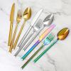 ONUIFIKE Silverware Set, 4/16/24/32 Piece 304 Stainless Steel Tableware Modern Simple Hotel Home Main Meal Knife Fork Spoon Coffee Spoon, Cutlery Flatware Set (Color : Gold, Size : 1Set-4Pcs) view 3