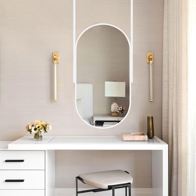 Lonmrrton White Vanity Mirror, Creative Ceiling Hanging Mirror Bathroom Wall Mirror Vanity Makeup Mirror, Oval Metal Framed Mirror for Home Decor (Size : 40cmx60cm)
