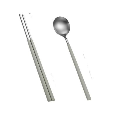 ONUIFIKE Silverware Set, 2/8/12/16 Pieces Silicone stainless steel spoon and chopsticks 304 creative tableware extended spoon and chopsticks, Cutlery Flatware Set (Color : Gray, Size : 4Set-8Pcs)