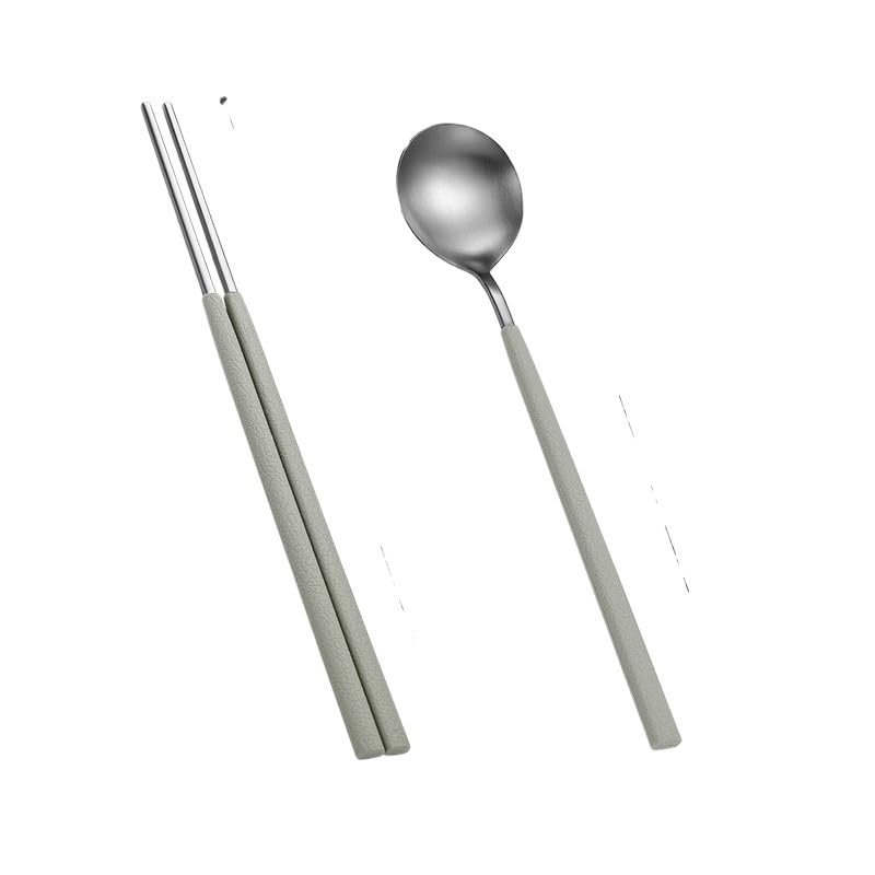 ONUIFIKE Silverware Set, 2/8/12/16 Pieces Silicone stainless steel spoon and chopsticks 304 creative tableware extended spoon and chopsticks, Cutlery Flatware Set (Color : Gray, Size : 4Set-8Pcs)