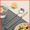 ONUIFIKE Silverware Set, 2/8/12/16 Pieces Silicone stainless steel spoon and chopsticks 304 creative tableware extended spoon and chopsticks, Cutlery Flatware Set (Color : Gray, Size : 4Set-8Pcs) view 4