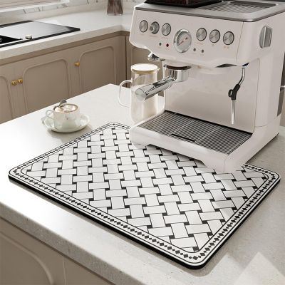 Coffee Mat Coffee Bar Mat for Countertops,Coffee Bar Accessories Fit Under Coffee Maker Espresso Machine,Absorbent Hide Stain Rubber Mat,Dish Drying Mat for Kitchen Counter (Braid, 16"x24")