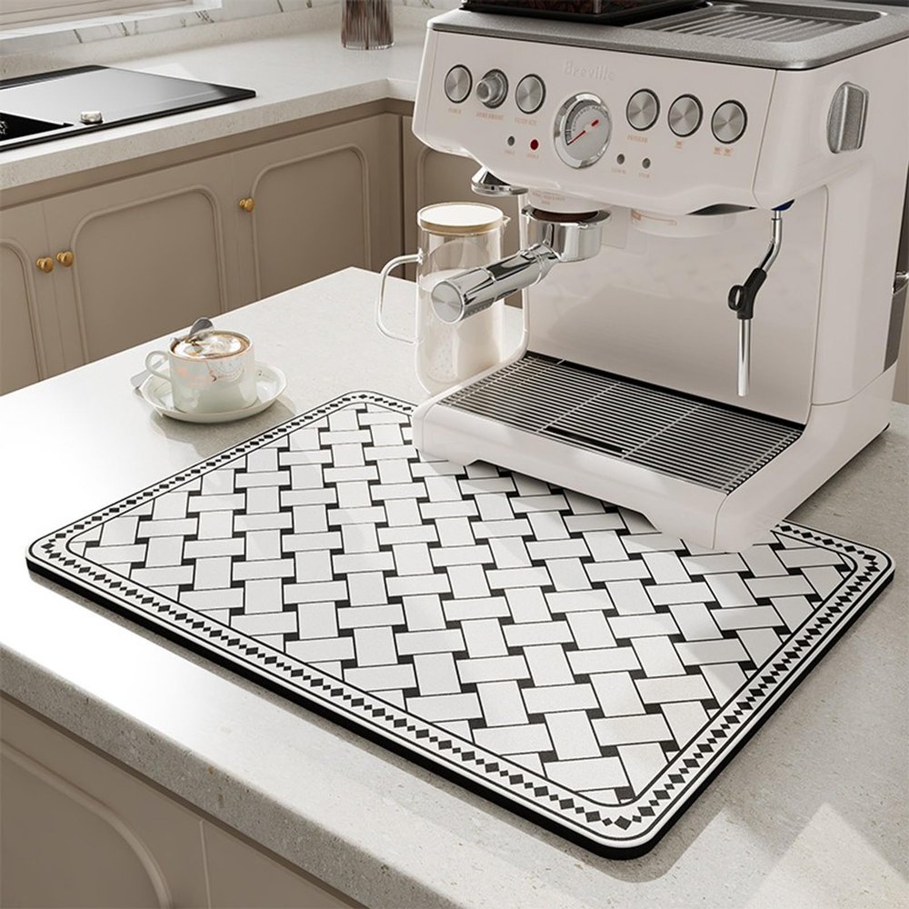 Coffee Mat Coffee Bar Mat for Countertops,Coffee Bar Accessories Fit Under Coffee Maker Espresso Machine,Absorbent Hide Stain Rubber Mat,Dish Drying Mat for Kitchen Counter (Braid, 16"x24")