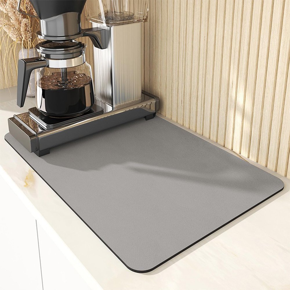 Coffee Mat Coffee Bar Mat for Countertops,Coffee Bar Accessories Fit Under Coffee Maker Espresso Machine,Absorbent Hide Stain Rubber Mat,Dish Drying Mat for Kitchen Counter (Light Gray, 16"x24")