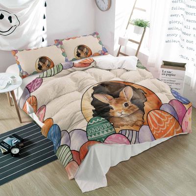3 Piece Bedding Set,Bunny Spring Easter Egg Breathable Duvet Cover Super Soft Pillow Shams,Rabbit Vintage Linen Washable Bed Sets All Seasons for Bedroom Dorm Hotel RV