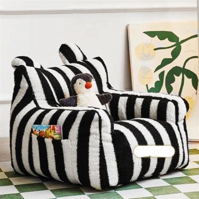 Bean Bag Chairs Children Adults Teen-AGER Bean Bag Cover Bean Bag Armchair Cover Without Filler Beanbag Sofa Floor Pouf Chair Sofa Case Frameless Faux Cashmere Fleece (Color : Black Stripe, Size : S