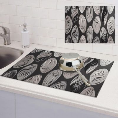 Dish Drying Mat for Kitchen Absorbent Drying Mat Heat Resistant Dish Drying Pad Abstract Black Silver Counter Dishes Drainer Mats Dish Drying Pad Non-Slip Coffee Mat for Sink Drainer (18" x 24")