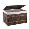 OIAHOMY Storage Basket with Lid, 27.7 Gallon (105L) Blanket Basket with Removable Liner Bag, Synthetic Wicker Hamper with Handle, Hamper for Living Room, Brown view 1