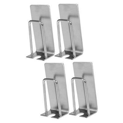 STOBAZA 4pcs Stainless Steel Toothbrush Rack Self-Adhesive Wall-Mounted Holder for Bathroom Space-Saving Toothbrush Storage Stand Compatible Easy to Install Silver Finish