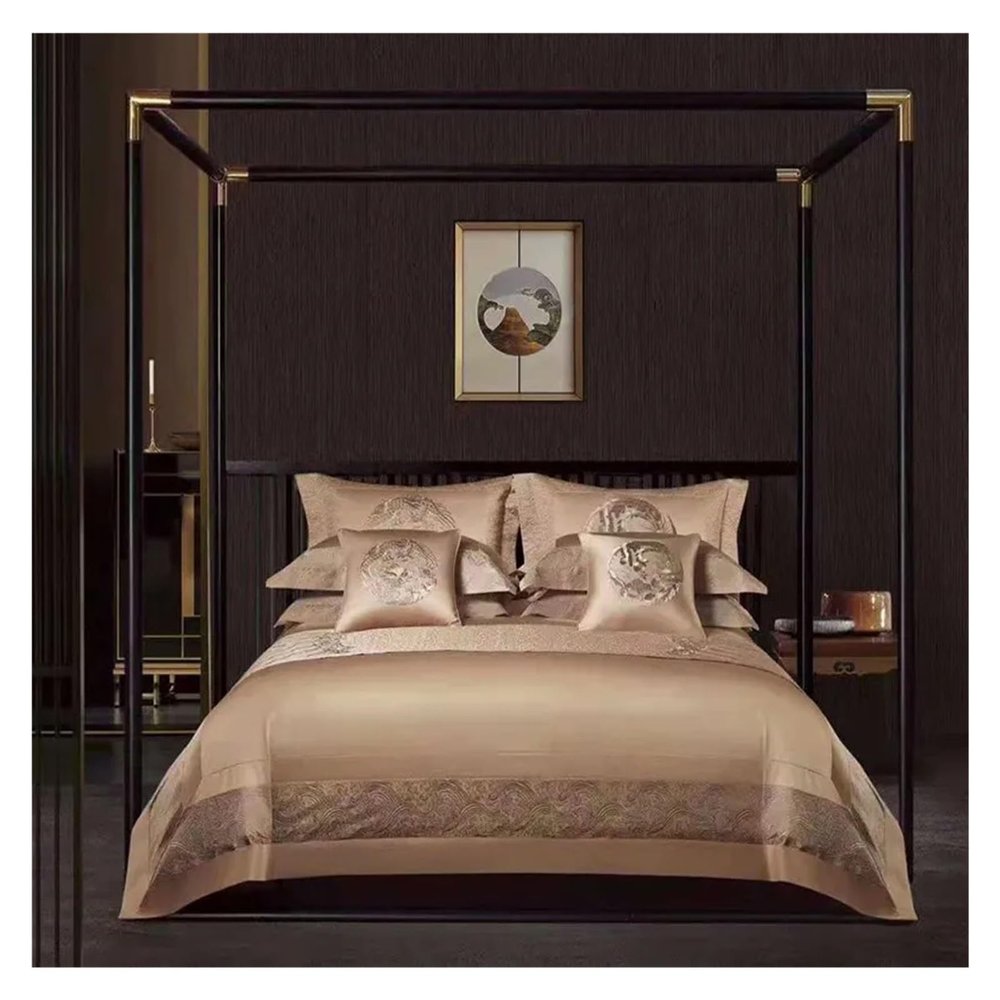 AdduE Luxury 4Pcs Bedding Set Chic Stitching Patchwork Embroidery Duvet Cover Premium 1000TC Egyptian Cotton Soft Bed Sheet Set,Bedding, King, dxf-123