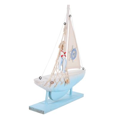 Abaodam Nautical Decor Tabletop Art Wooden Sailboat Statue Mediterranean Style Boat Model