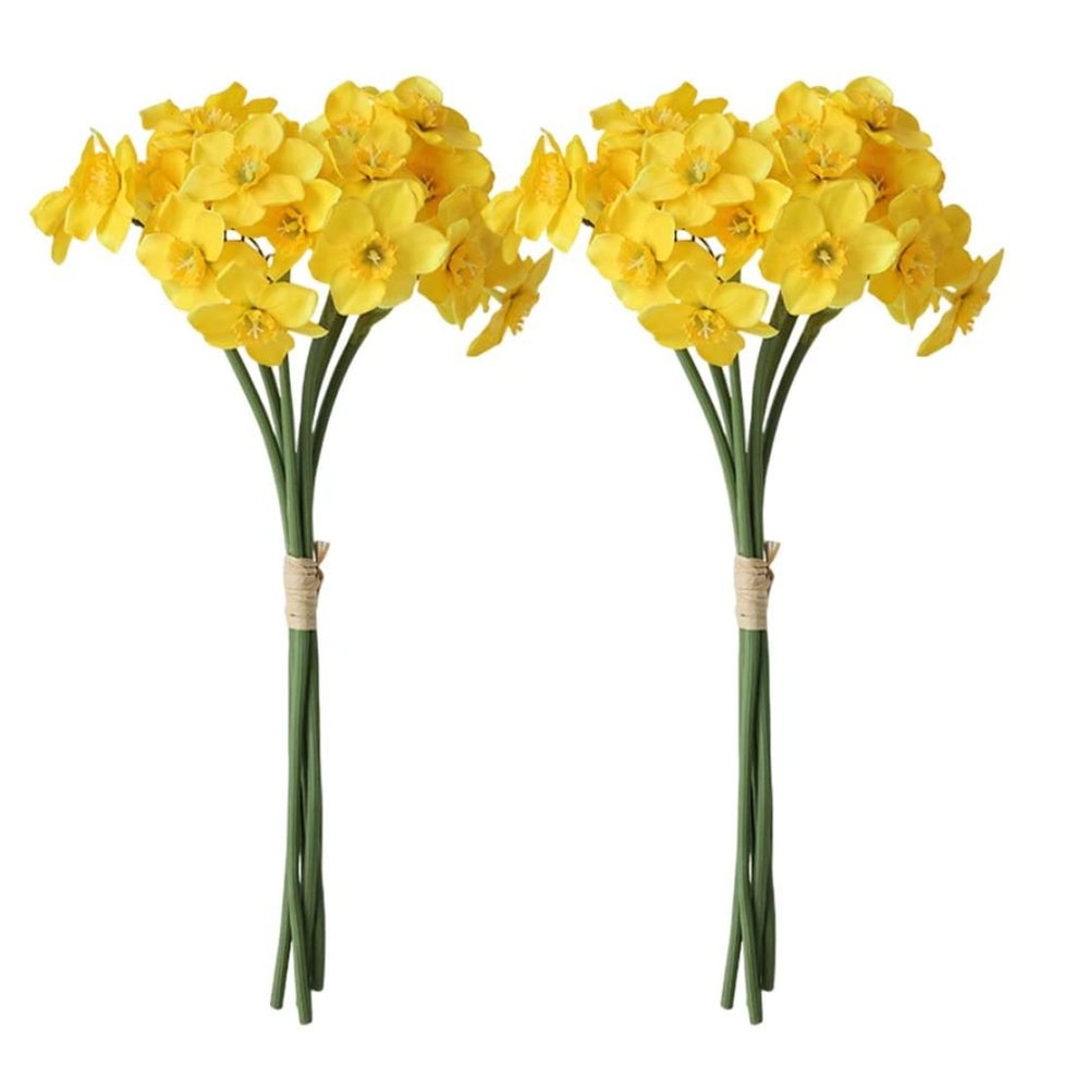 BEAHING Artificial Daffodils Flowers, 12Pcs Faux Silk Flower Arrangement, Artificial Spring Daffodils Plants, DIY Flower Bouquet for Party Home Decoration (Yellow), Standard