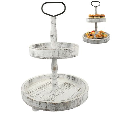 STOBAZA 1set Wooden Cake Stand Decorative Two Tiered Serving Tray Farmhouse Centerpiece for Dining Table Decoration Elegant Display for Parties Weddings Birthdays and More